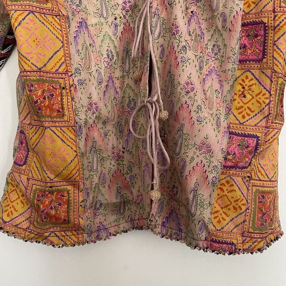 Chan Luu Womens Medium Embroidered Blouse Mirrored Beaded Multi-Color Bohemian - Picture 9 of 14